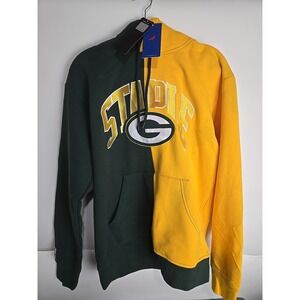 Nwt Green Bay Packers Staple Split Color Half And Half Pullover Hoodie Sz Medium